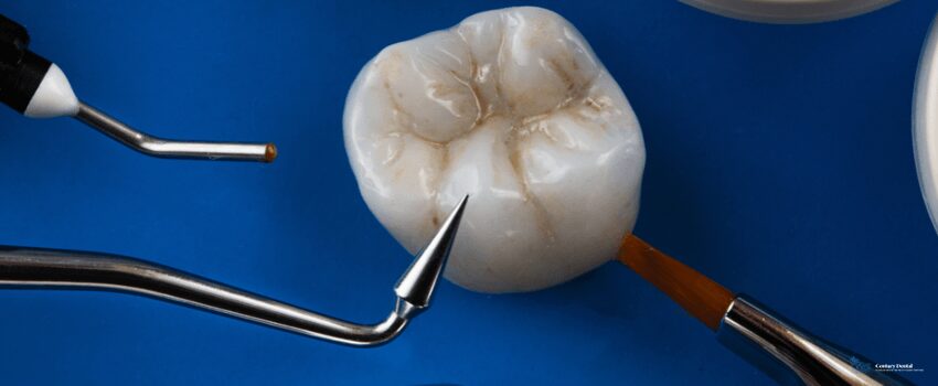 CD-Dental Crown with Different Dental Instruments and Composites on